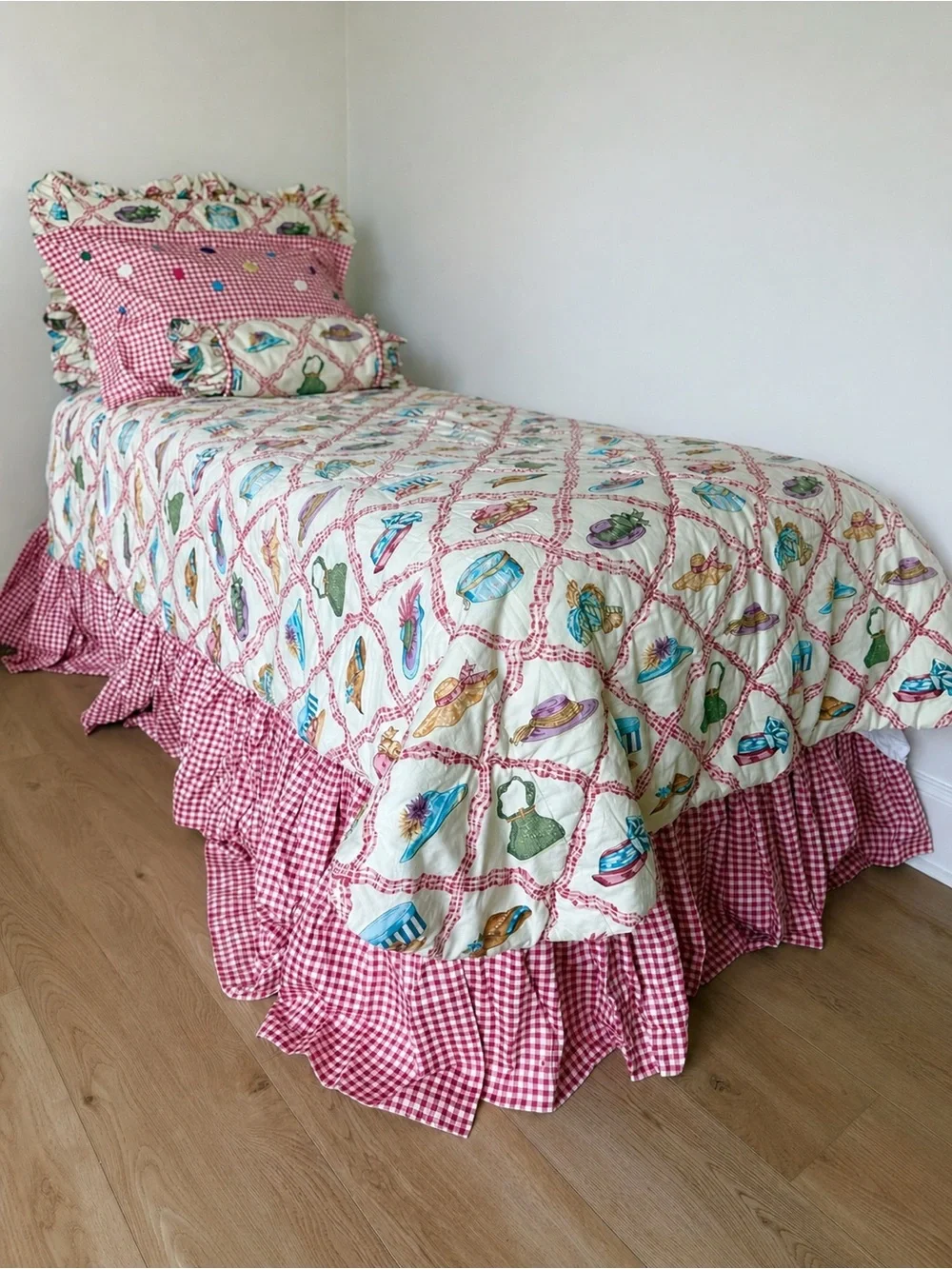 Vintage Twin size custom made bedding and curtains